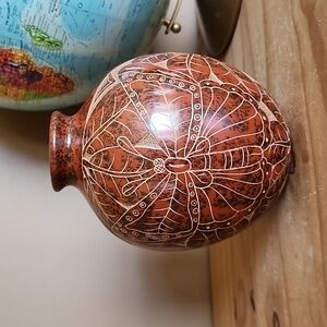 Folk Art pottery vase dragonfly  hummingbird